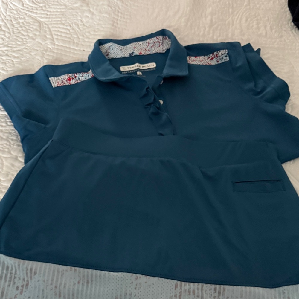 Teal Pebble Beach Golf outfit Patterned Accents